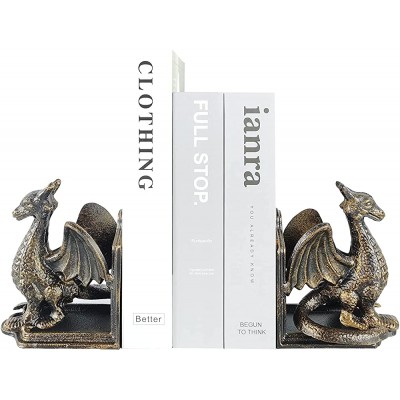 Book Ends Decorative Book Stopper Shelves Bookend Support Holder Unique Dragon Design Heavy Duty Set 2 - BYDM3086Q