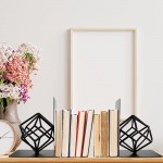 Bookends Decorative Book End Black Metal Heavy Duty Art Bookend Unique Geometric Book Ends Book Stopper to Hold Books Modern Holder Bookshelf Decor Home Office or Kitchen Shelves Reader Love Gift - BBG81LHHD