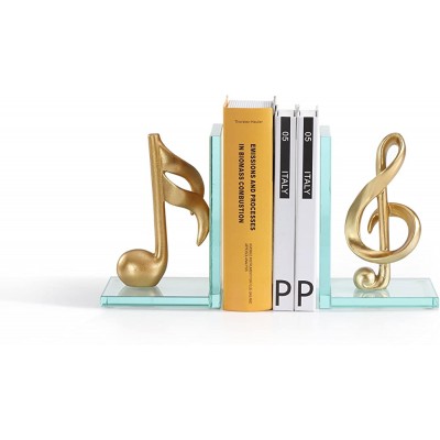 Danya B. DS840 Decorative Gold Musical Notes Glass Bookends for Musicians and Music Lovers - B6RQDUIEX
