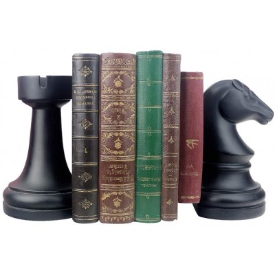 Decorative Bookends Chess Bookends Black Book Ends Heavy Book Supports Unique Bookends Decor for Office Home Desk Bookrack 7"L x4W x7H 1Pair 2Piece - BQ367BTQ4
