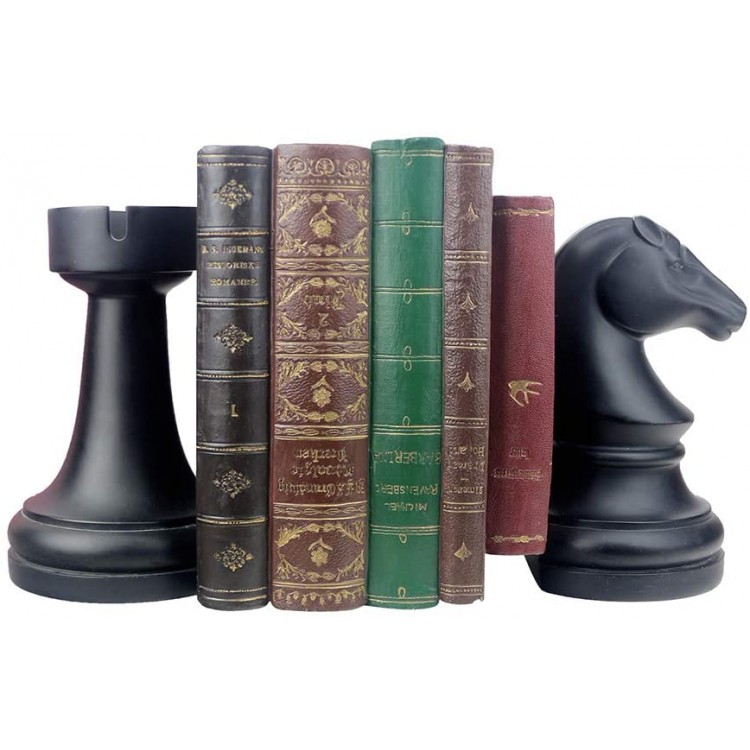 Decorative Bookends Chess Bookends Black Book Ends Heavy Book Supports Unique Bookends Decor for Office Home Desk Bookrack 7L x4W x7H 1Pair 2Piece - BQ367BTQ4