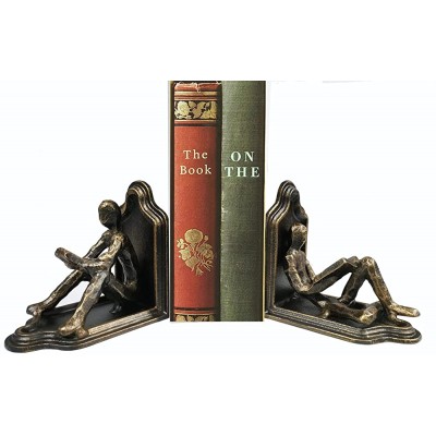 Decorative Bookends Man Reading Book Ends Metal Art Man Sculpture Book Stoppers Book Shelf Décor Set of 2 Gold - BEFLHFC7T