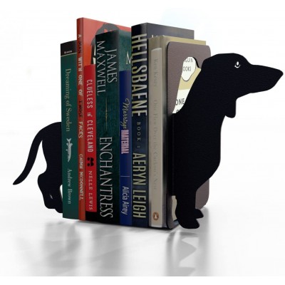 Decorative Metal Bookends for Bookshelf Black Dog Dachshund Heavy Duty Book Ends for Shelves Universal Books Holders and Stopper for Desk Unique Book Separator Or Dividers for Home Or Office Decor - BI1HTOYFY