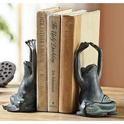 Ebros Aluminum and Resin Whimsical Yoga Frogs Seated in Mountain Pose Bookends Pair Set Statue 6.75" High Garden Pond Frog Toad Themed Decorative Office Study-Room Library Shelves Desktop Figurines - BDSJ0EQEM