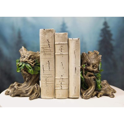 Ebros Gift Mythical Forest Tree Spirit Ent Celtic Greenman Decorative Bookends Figurine Pair Set 6" Tall Wicca Horned God Sculptural Bookend Library Bookshelf Accent - BG15MI7TW
