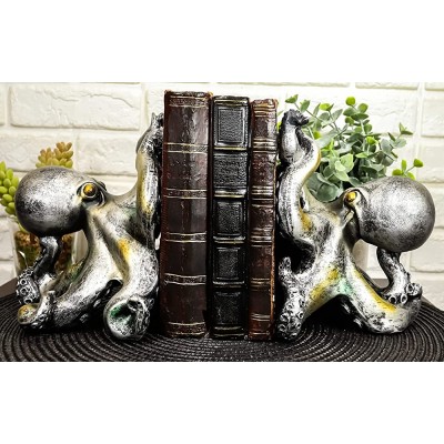 Ebros Nautical Coastal Sea Monster Octopus Bookends Set Statue in Faded Bronze Antique Finish 6.25" H Mythical Sea Giant Cthulhu Kraken Decorative Office Study-Room Library Desktop Decor Figurines - BHD0YH5P2