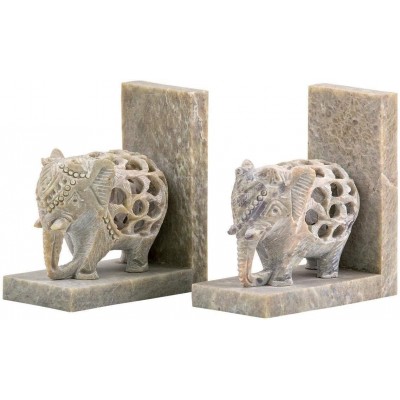 Hand-Carved Elephant Bookends Soapstone Decorative Bookend Home Decor Book End | Desktop Organize Books Wooden Book Ends for Home Office Kitchen Decor - BBSKFEKD4