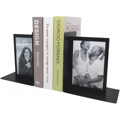 Jispring Book Ends Picture Frame Bookend Bookends for Shelves Decorative Bookends Unique Book End Book Stoppers Heavy-Duty and Non-Skid Metal Book End 1 Pair Black - B841MS7D5