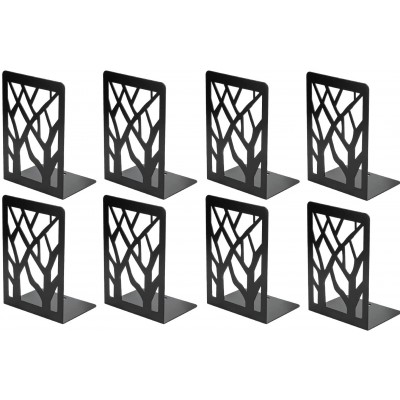 MaxGear Book Ends Tree Design Modern Bookends for Shelves Non-Skid Bookend Heavy Duty Metal Book Stopper for Books CDs Decorative Book Shelf for Home 7 x 4.7 x 3.5” Black 4 Pair 8 Pieces Large - BJJNBUSMO