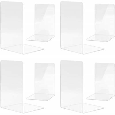 MSDADA Book Ends Clear Acrylic Bookends for Shelves Book Ends for Home Office Library Decorative Heavy Duty Book Ends Book Stopper for Books Movies Magazines Video Games CDs 4pairs 8pcs - B07DAZOUI