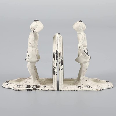Phaxth Unique Sculpture Bookends Decorative 2 Pack Book Ends Distressed White - BXZW9GE2N