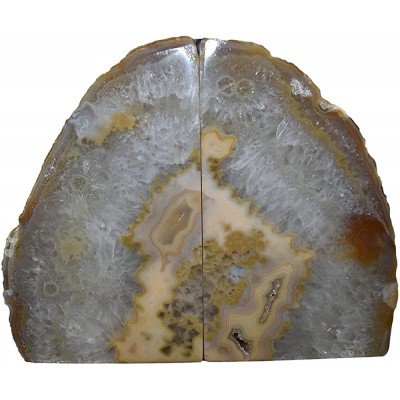 Royale Minerals Natural Agate Geode Bookends for Shelves | Non-Skid Book Stopper for Books Movies Cds Video Games | Shelf Decor Medium Natural Stone - BM4IM0FK0