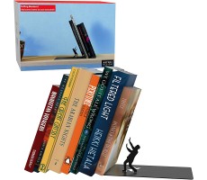 Unique Metal Decorative Bookends Whimsical Hidden Book Ends for a Cool Book Holder Display Cute Home Decor and Modern Gift Idea for Shelves Desk or Table Falling - BNC5N5MCR