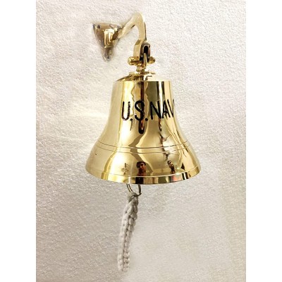 ANTIQUE Solid Brass 6" US Navy Ship Bell Ring Home Kitchen Outdoor Indoor Door Bell Wall Hanging Home Decorative - BEO5APBJR