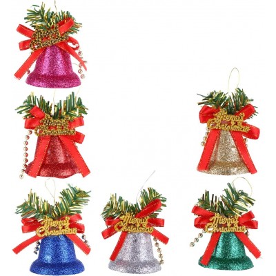 Christmas Jingle Bell Decorative Bell with Bow Sleigh Bell Door Hanger 6pcs 4. 1cm Xmas Tree Hanging Ornaments for Holiday Party Window Wreath Garland Decoration - BD4U5W2A8