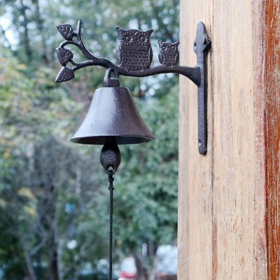 JTYX Cast Iron Wall Bell Retro Owls Hand Bell Doorbell Rustic Door Bell Vintage Decorative Bell Dinner Bell Shaking Bell Metal Bell - B2A2X9K0A