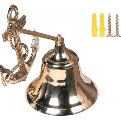 Nautical US Navy Ship's Bell Premium Brass Boat's Bell Wall Hanging Anchor Bell Brass Ship Bell with Anchor Decorative Home Outdoor & Indoor Bell Anchor Ship Bell with Screws & Fittings - BXHHWB57F