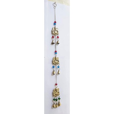 PARIJAT HANDICRAFT Brass Decorative String of Metal and Beads Vintage Indian Style Wall Hanging Bells Ganesha - BW37MR0GD