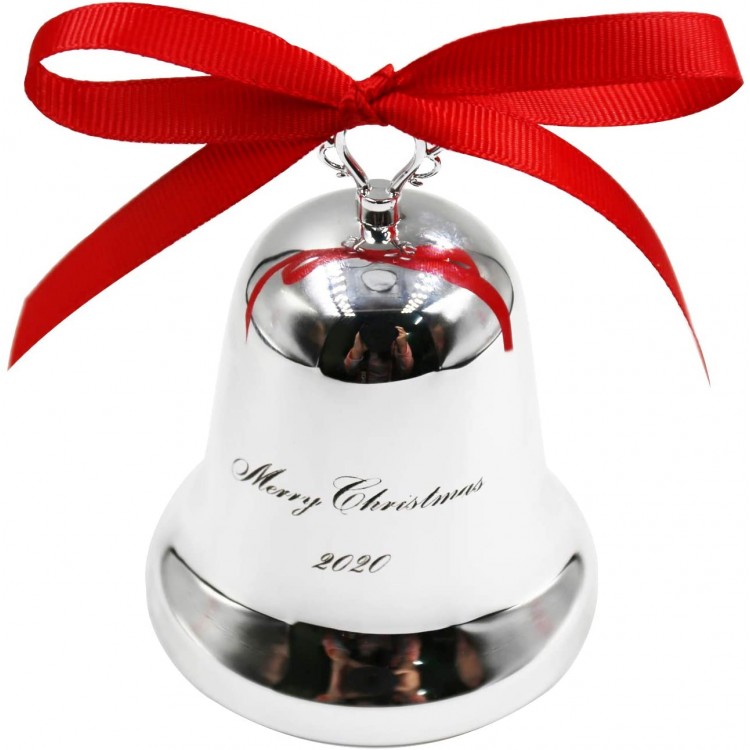 PinCute Annual Christmas Bells Ornaments 2020 Silver Bell Ornaments for Christmas Trees or Walls Decorative Bells Ornaments Bells with Red Ribbon Hanging - BZCRB3CUM