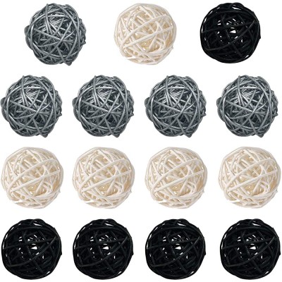 15-Pack Multiple Color White Black Silver Wicker Rattan Balls Decorative Orbs Natural Spheres Craft DIY Wedding Decoration Christmas Tree House Ornaments Vase Filler 3 Colors Assorted 50 mm - BE3VQJMLA
