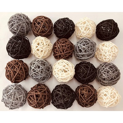 20-Pack Wicker Rattan Balls Decorative Orbs Natural Spheres Craft DIY Wedding Decoration Christmas Tree House Ornaments Vase Filler 4 Colors Assorted 45 mm,White black silver and brown color - BTQE525CQ