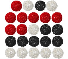 24 Pieces 2" Mixed Black Red White Small Wicker Rattan Balls Decorative Orbs Vase Fillers for Craft Party Valentine's Day Wedding Table Decoration Baby Shower Aromatherapy Accessories - BQGOTIR70