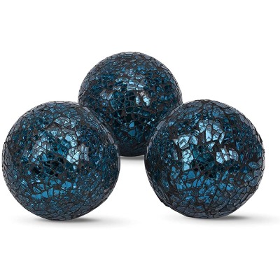 3Pcs 8cm 3.15inch Mosaic Decoration Ball Set Centerpiece Balls Gradient Mosaic Glass Solid Ball  for Centerpiece Bowls Vases Tables Wedding Party Thanksgiving Christmas Decoration Black Blue - B1NQING15