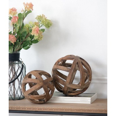 A&B Home Decorative Orbs 8" Wooden Decorative Ball Natural Wood Spheres with Dark Wood Finished for Farmhouse Décor Centerpiece for Coffee Table Side Table - B7CJCUH68