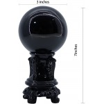 Black Obsidian Crystal Ball 3 inch 80 mm with Wooden Stand， Decorative Ball， Gazing Divination or Feng Shui and Fortune - BN7KFB9J3