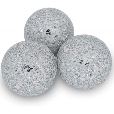 Decorative Orbs Set of 3 Glass Mosaic Sphere Balls Diameter 3.15" for Bowls Vases and Dining Table Centerpieces Silver White - BRFR7PI8C