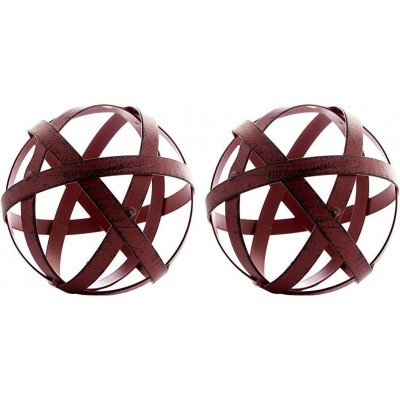 Everydecor Decorative Sphere Set of 2 Distressed Red Metal Bands Sculpture Modern Home Decor Accents Tabletop Decorations for Living Room Kitchen Bedroom Centerpiece for Side Coffee Tables - BQNUO2ZIC