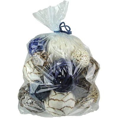 India House 18 Piece Natural Peacock Blue White and Brown Exotic Dried Organic Decor Balls One Size - B7ZM88NKK