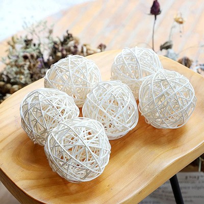 Qingbei Rina Wicker Rattan Balls Large Decorative Balls Orbs Bowl Vase Fillers for Home Table Wedding Party Garden Decoration Craft Gift 3.2”  White - BHLGUOWB6