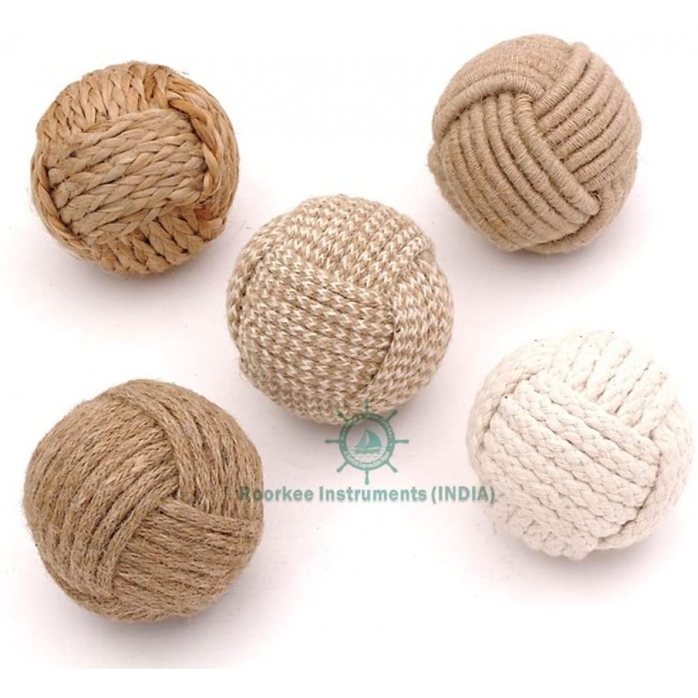 Roorkee Instruments 5pcs 2.5 Inch Rustic Nautical Decorative Spherical Natural Jute Rope Cotton Ball Vase & Tray Bowl Filler Home Tabletop Décor Wedding and Party Display Props Housewarming Gift - BBH08ZPC9