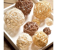 Set of 9 Mixed 3cm 5cm 7cm White Beige and Coffee Small Decorative Wicker Rattan Balls Natural Sphere Orbs for Vase Bowl Filler Christmas Tree Ornaments Wedding Centerpieces Home Patio Garden Hanging - B9SLCN64K
