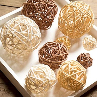 Set of 9 Mixed 3cm 5cm 7cm White Beige and Coffee Small Decorative Wicker Rattan Balls Natural Sphere Orbs for Vase Bowl Filler Christmas Tree Ornaments Wedding Centerpieces Home Patio Garden Hanging - B9SLCN64K
