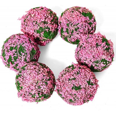 Vumdua Green Moss Decorative Balls with Flower Natural Green Globes with Handmade Hanging Balls Vase Bowl Filler for Home Party &Weddings Display Decor Props 3.15"-Set of 6 Pink - BG0WEM1GL