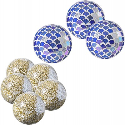 WHOLE HOUSEWARES | Decorative Balls | Set of 5 | Glass Mosaic Sphere | Diameter 3" |Gold & Decorative Orbs Set of 3 Glass Mosaic Sphere Balls Diameter 4.1" for Bowls Vases Centerpieces Mermiad - BUVB73BEQ