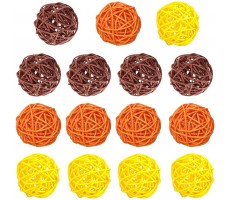 Worldoor 15 pcs Small Twig Grapevine Balls Wedding Party Christmas Thanksgiving Autumn Fall Decorative Assorted Color 1.8 Inch Yellow Orange Brown - BC64JDYGG