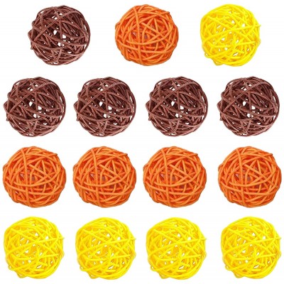 Worldoor 15 pcs Small Twig Grapevine Balls Wedding Party Christmas Thanksgiving Autumn Fall Decorative Assorted Color 1.8 Inch Yellow Orange Brown - BC64JDYGG