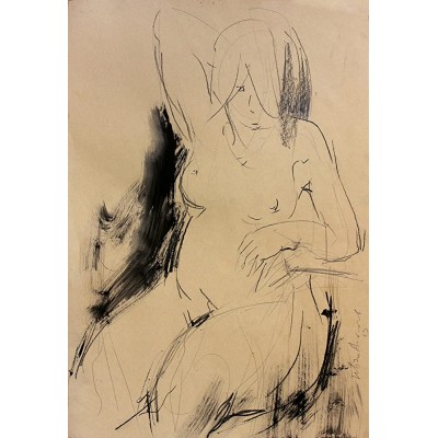 Nude Original charcoal drawing Female Modern wall art Artistic sketch Figurative art - B6JQ2HK4S