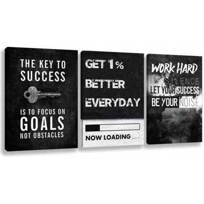 Motivational Success Poster Print Wall Art Inspirational Entrepreneur Goals Quotes Wall Decor Work Hard Picture Painting Decoration Artwork for Office Bedroom Living Room 16inch x24inch x3pieces - BILNHVB95
