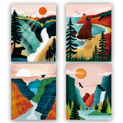 National Park Poster ,National Parks Art Prints,Nature Wall Art,Mountain Print Set Abstract Prints of Mountain Wall Art Yellowstone Grand Canyon  Sierra Nevada mountains，Olympic National Park Art For Home and Living Room Wall Art Decor Set of 4 8”X10” ， N