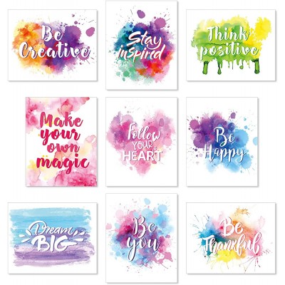 Set of 9 Watercolor Inspirational Wall Art Prints Abstract Paint Motivational Quote Phrases Posters for Living Room Office Classroom Kids Room Decoration 8x10inch Unframed - BDZYWE8YA
