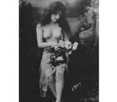 DS Decor Photos Quality Digital Print of a Vintage Photograph Topless Woman Holding Flowers Black & White 8x10 inches Matte Finish - B9VC38BN7