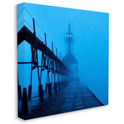 Stupell Industries Lighthouse In The Fog Blue Coastal Photograph Designed by James McLoughlin Wall Art 17 x 1.5 x 17 Canvas - BQW1CGCTY