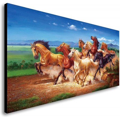 Buutuuce Eight running horses canvas 3D hand-painted oil painting grassland horse racing animal landscape mural art wall decoration horizontal inner frame mounting office bedroom living room hanging painting - B4GKWU39N