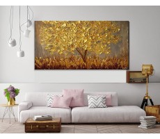 Faicai Art Thick Texture Gold Tree Paintings Canvas Wall Art Hand Oil Canvas Paintings 3D Palette Knife Canvas Artwork Wall Decor for Living Room Bedroom Office Stretched Ready to Hang 24"x48" - B74RXPLN5