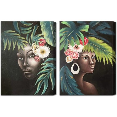 FHLgiftarts 100% Hand-Painted D 48"x32"Canvas Wall Art,Modern African American Black Art Photo Oil Paintings 3D Fashion Women Pictures for Home Decorations Bedroom Office Décor Wall Decor Bedroom Living Room Framed Ready to Hang Total 48x32inch - 