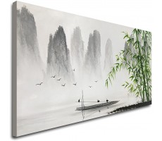 Large Hand Painted Traditional Chinese Painting Black and White Modern Landscape Canvas Wall Art Handmade Bamboo Artwork - BQ1WCT4RH